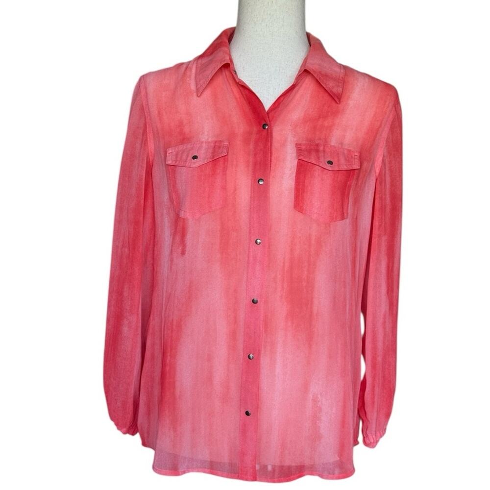 Chico’s Coral Orange Semi-Sheer Button Down Blouse CapsuleTop Shirt Size 0 (S/M)
